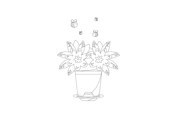 Flower Decorative in Pots Outline